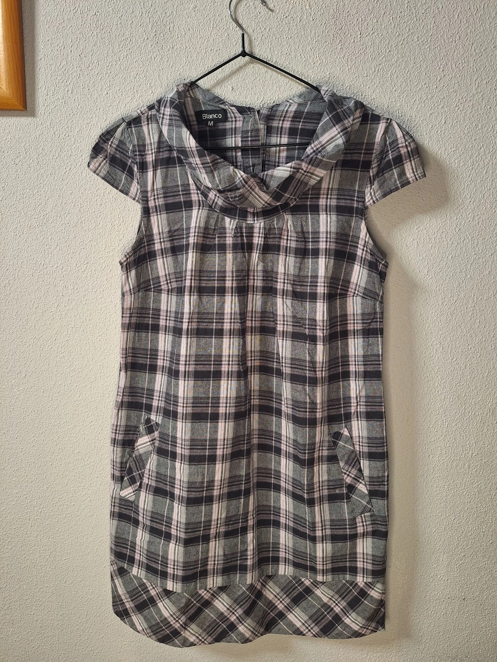 Vestido Y2K Blanco T.M 100% algodón cuadros con bolsillos